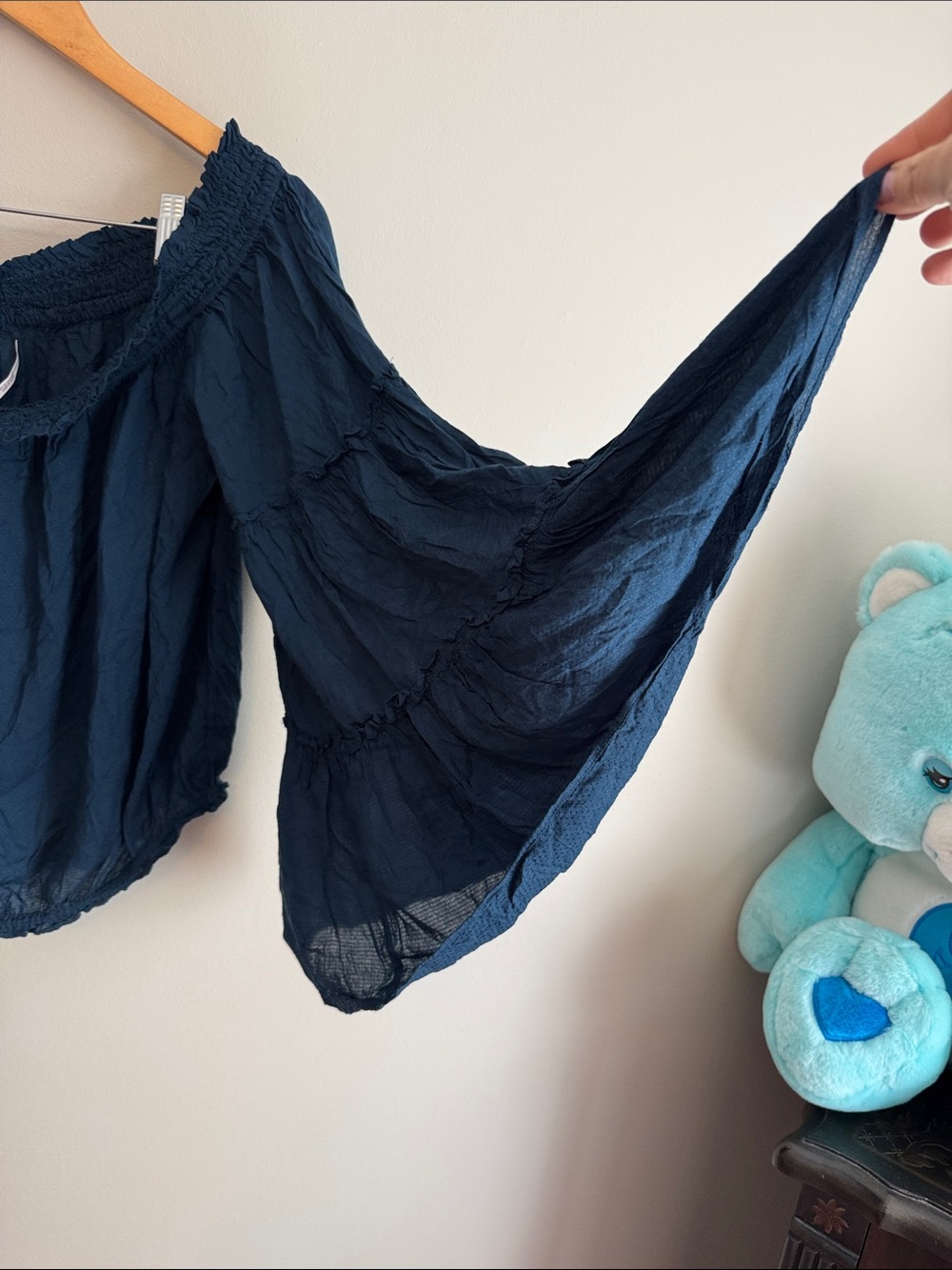 Free people free spirit blue off the shoulder top boho large - Picture 4 of 7